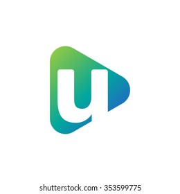 letter u rounded triangle shape icon logo blue green