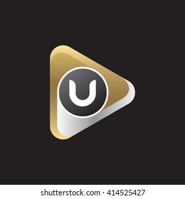 letter u rounded triangular logo gold silver black background
