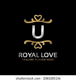 letter U royal heart shape luxury vintage logo design for fashion, hotel, wedding, restaurant, beauty care