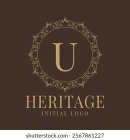 Letter U rustic heritage circular delicate initial logo