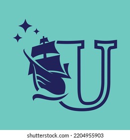 Letter U for sailing boat logo template