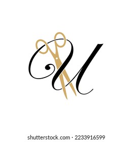 Letter U with scissor logo Vector 001