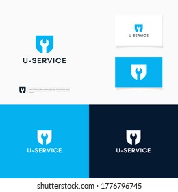 Service für Buchstaben u, Logo-Kombinationen, moderne Vorlage