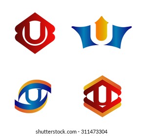 Letter u set Alphabetical Logo Design Concepts
