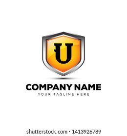 LETTER U SHIELD 3D MODERN LOGO VECTOR TEMPLATE