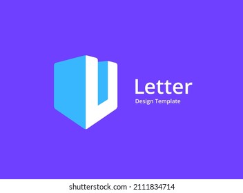 Letter U with shield logo icon design template elements