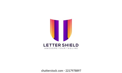 Elementos de la plantilla de diseño de icono de logotipo de escudo U de letra
