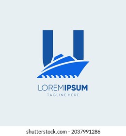 Letter U Ship Logo Design Vector Icon Graphic Illustration Emblem Background Template