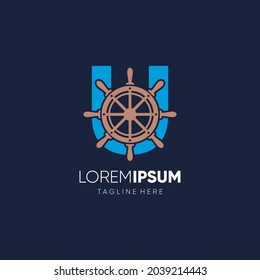 Letter U Ship Steering Wheel Logo Design Vector Icon Graphic Emblem Illustration Background Template