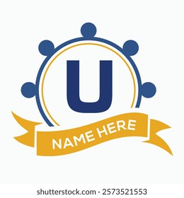 Letter U Ship Wheal Logo Concept For Ship and Boat Steering Wheel Symbol. Boat Wheel Control Symbol