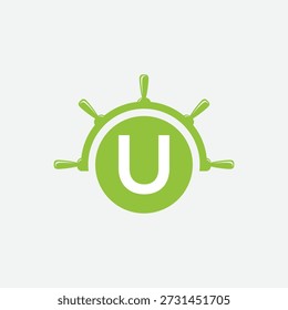 Letter U Ship Wheel Logo Concept