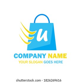 Letter U Shopping Bag Logo Design. Online Shop Logo. App Shopping Logo