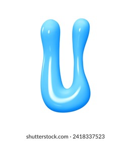 letter U. letter sign blue color. Realistic 3d design in cartoon liquid paint style. Isolated on white background. vector illustration
