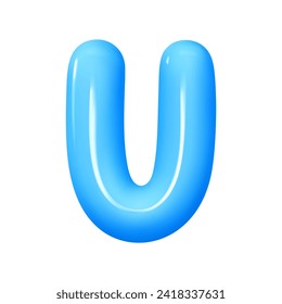 letter U. letter sign blue color. Realistic 3d design in cartoon balloon style. Isolated on white background. vector illustration