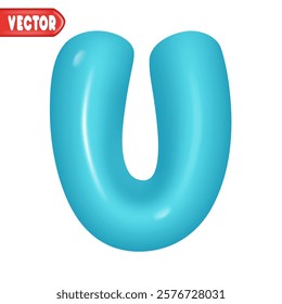 letter U. letter sign blue color. Realistic 3d design Glossy letters in cartoon balloon style. Isolated on white background. vector illustration