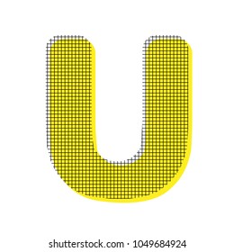 Letter U sign design template element. Vector. Yellow icon with square pattern duplicate at white background. Isolated.