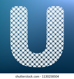 Letter U sign design template element. Vector. White textured icon at lapis lazuli gradient background.