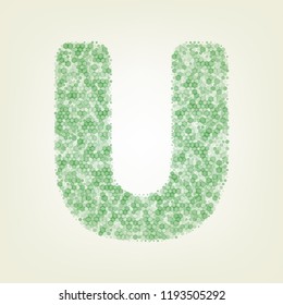 Letter U sign design template element. Vector. Green hexagon rastered icon and noised opacity and size at light green background with central light.
