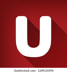 Letter U sign design template element. Vector. White icon with limitless shadow at ruby red background.