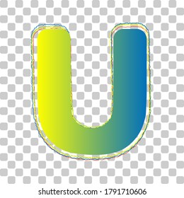 Buchstabe U signiert Design Template Element. Blau-Grün-Farbverlauf-Symbol mit vier Roughen-Konturen auf stylischem, transparentem Hintergrund. Illustration.
