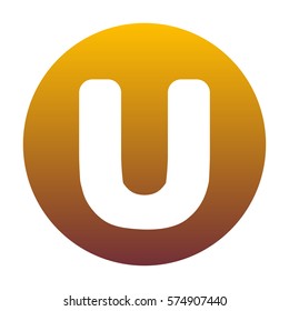 Letter U sign design template element. White icon in circle with golden gradient as background. Isolated.