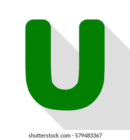 Letter U sign design template element. Green icon with flat style shadow path.