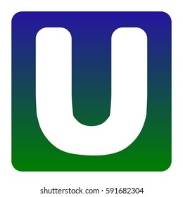 Letter U sign design template element. Vector. White icon at green-blue gradient square with rounded corners on white background. Isolated.