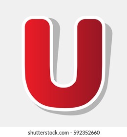 Letter U sign design template element. Vector. New year reddish icon with outside stroke and gray shadow on light gray background.