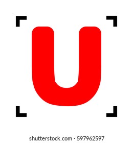 Letter U sign design template element. Vector. Red icon inside black focus corners on white background. Isolated.