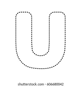 Letter U sign design template element. Vector. Black dashed icon on white background. Isolated.