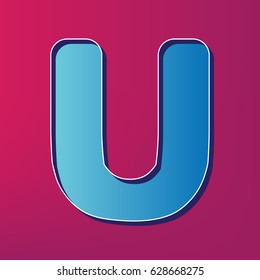 Letter U sign design template element. Vector. Blue 3d printed icon on magenta background.