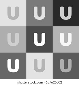 Letter U sign design template element. Vector. Grayscale version of Popart-style icon.
