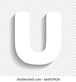 Letter U sign design template element. Vector. White icon with soft shadow on transparent background.