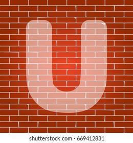 Letter U sign design template element. Vector. Whitish icon on brick wall as background.