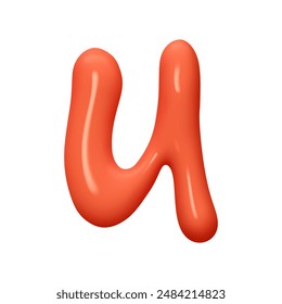 letter U. letter u sign red color. Realistic 3d design in cartoon liquid paint style. Isolated on white background. vector illustration