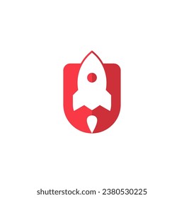 Letter U with simple abstract rocket logo template	