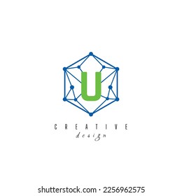 letter U and IT simple Creative elegant hexagon hexagonal poligon logo Design