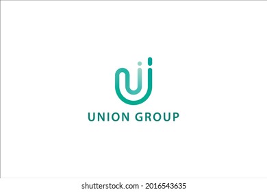 Letter U simple and line art green color natural unique union social group business logo