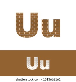 Letter U simple logo icon, with brick texture vector