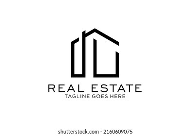 Letra U Diseño de logotipo de arquitectura de construcción moderna simple con rascacielos de arte lineal