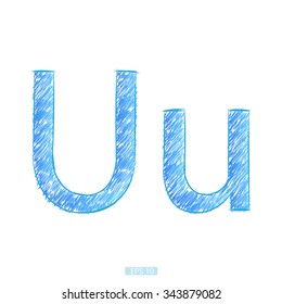 letter U sketch blue on white background. element of the alphabet