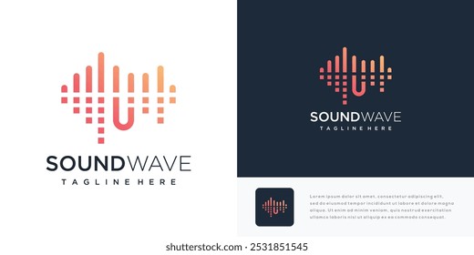 Letter U sound wave logo design illustration. sound wave logo icon with letter U	
