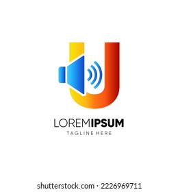 Plantilla de fondo de emblema gráfico de diseño del logotipo del altavoz de la letra U Ilustración vectorial Icono de la ilustración