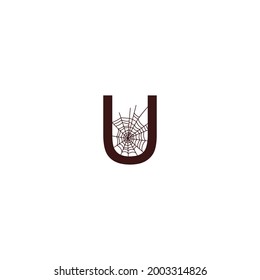 Letra U con araña plantilla de diseño de icono web ilustración vectorial