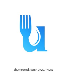 Letter U Spoon and Fork Logo Design Vecktor