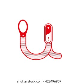 Letter U with spoon in minimal outline design. Vector logo illustration for your identity or restaurant