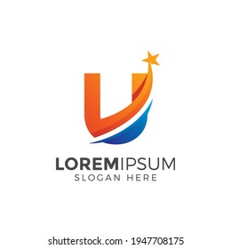 Letter U With Star Logo Design Vector Illustration
