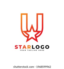 Letter U star logo Linear Style, Orange Color. Usable for Winner, Award and Premium Logos.