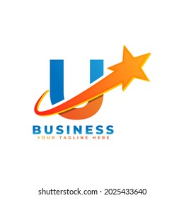 Letter U with Star Swoosh Logo Design. Suitable for Start up, Logistic, Business Logo Template