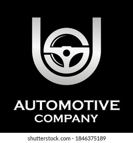 Letter u with steering wheel logo template illustration. suitable for automotive